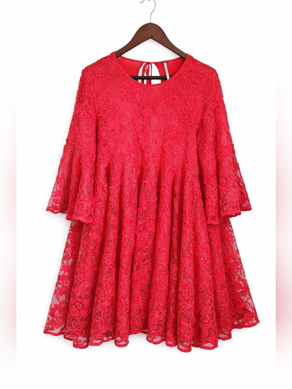 ​Free People Le Fleur Red Lace Babydoll Swing Mini Dress Festival Romatic Medium